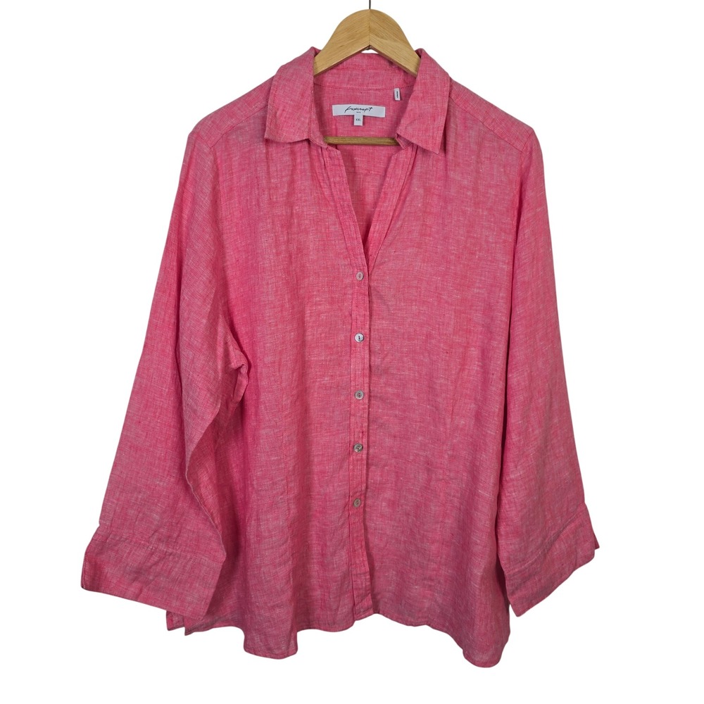 Foxcroft NYC Pink 100% Linen Button Down Shirt XXL Long Sleeve Vented Cuffs NWOT